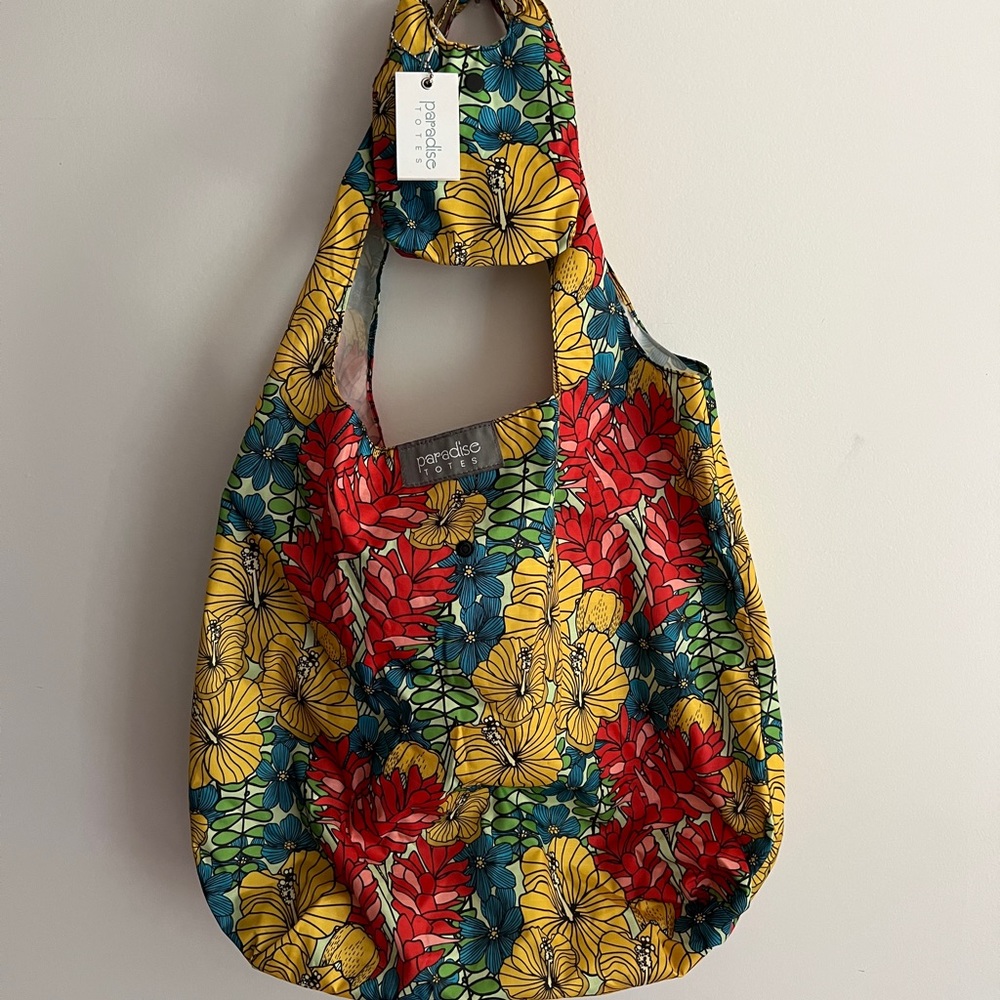 Paradise Totes Pack Down Tropical Print Travel Bag with Accessory Pouch - Picture 6 of 11